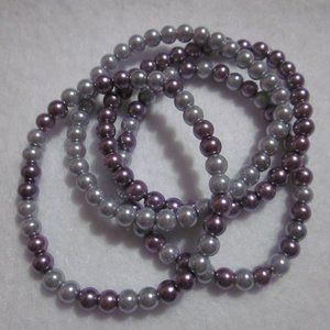Purple & Light Gray Stretch Bracelet Set